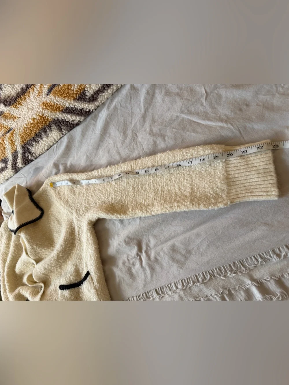 Mango Cream Knit Cardigan with Black Trim